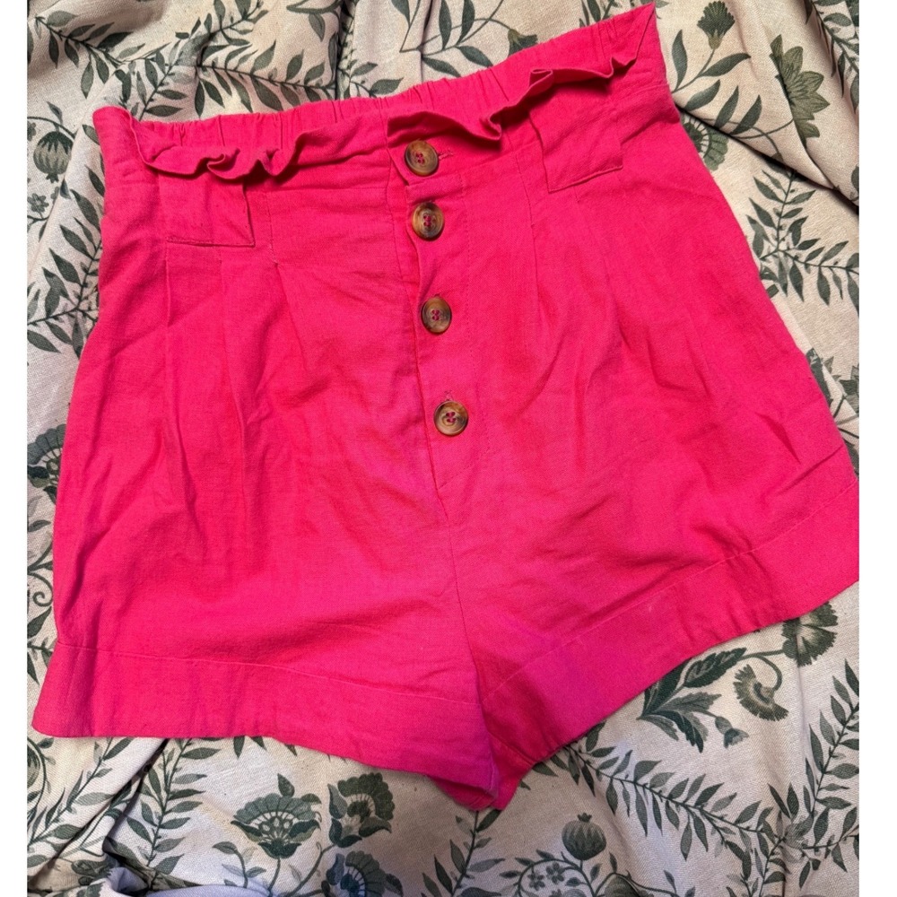 SOLD Rio Hot Pink High Waisted Paperbag Shorts Button Front Cuffed Hem Small